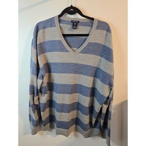 GAP Men's XXL 100% Merino Wool Sweater Multicolor‎ Striped V-Neck Y2K